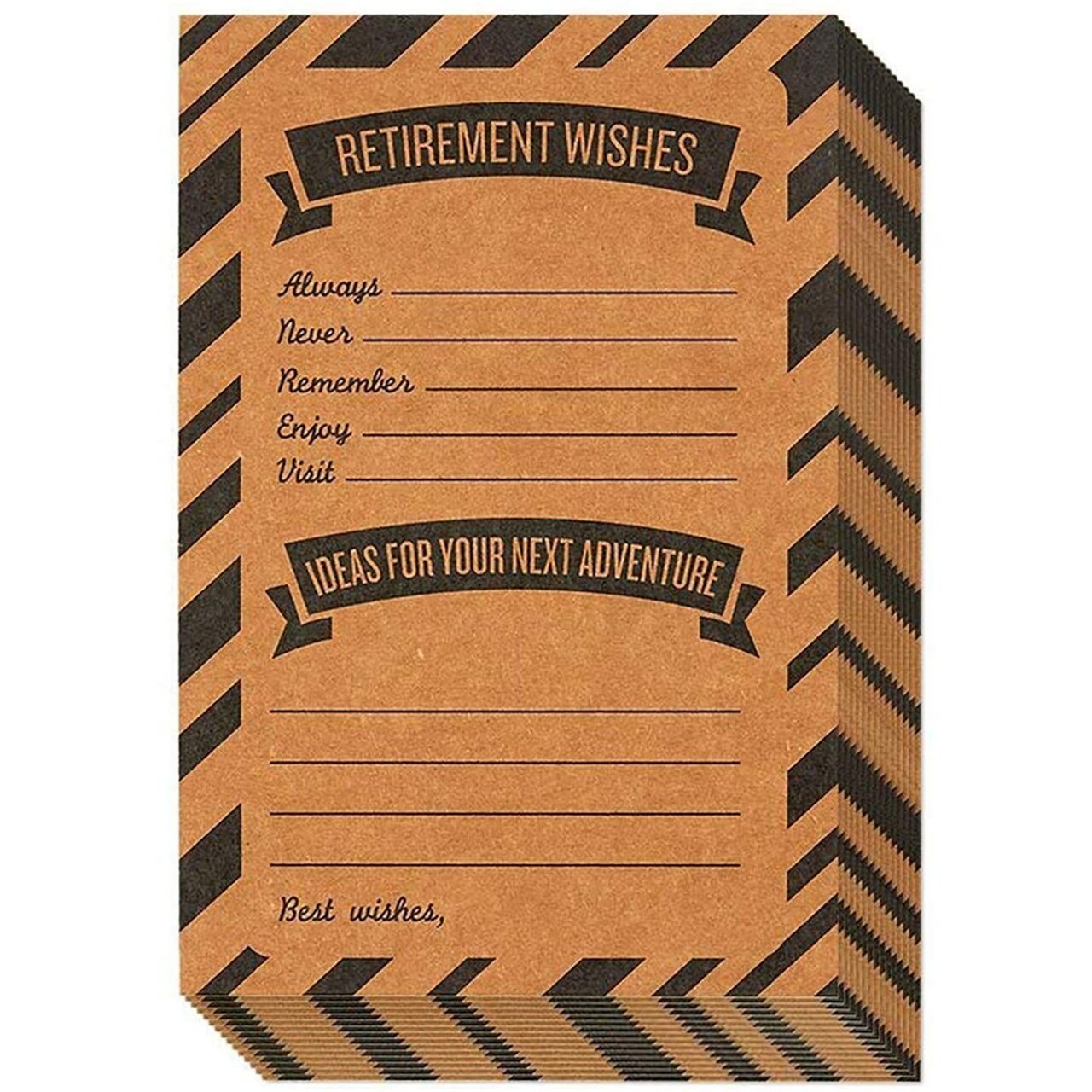 Retirement Card – 50-Pack Happy Retirement Cards Bulk, Retirement Well Wish and Advice Cards, Includes Envelopes, Perfect for Retirement Parties, 4 x 6 Inches, Kraft